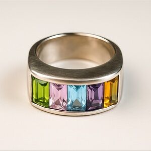 Sterling Silver Multi Color 5 Stone Ring 925